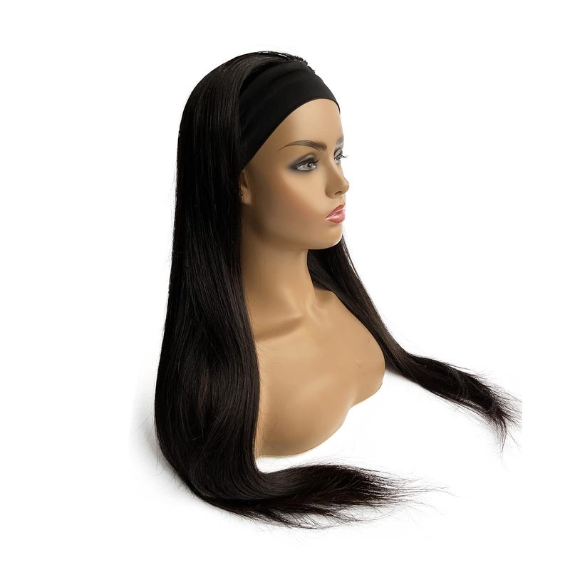 Ubetta Nature Black Headband Wig - Glueless Straight Brazilian Virgin Hair, 150% Density, 18 Inch