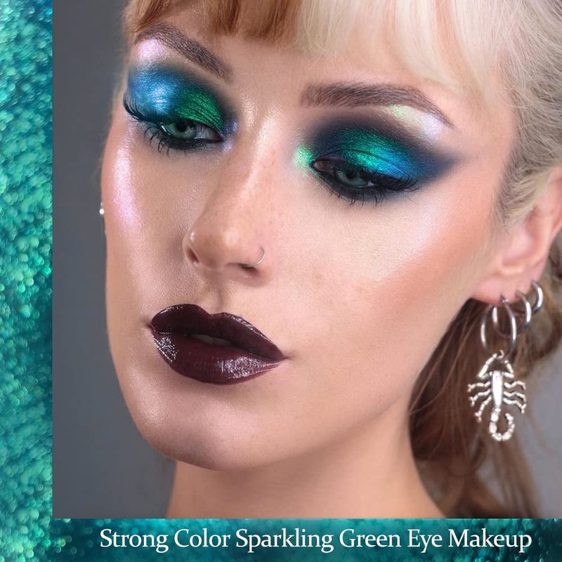 Afflano Single Green Eyeshadow Shimmery, Highly Pigmented Multichrome Eye shadow Color Changing, Sparkle Forest Green Glitter Eyeshadow Palette, Holographic Emerald Chrome Eye Shadow for Eye Makeup