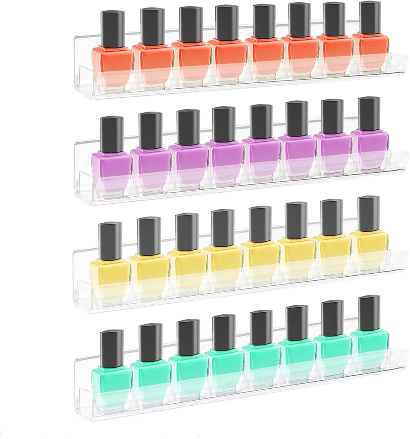 Acrylic Nail Polish Organizer - 8-Pack Wall-Mounted Shelves with Anti-Slip Inserts | Space-Saving Storage Solution