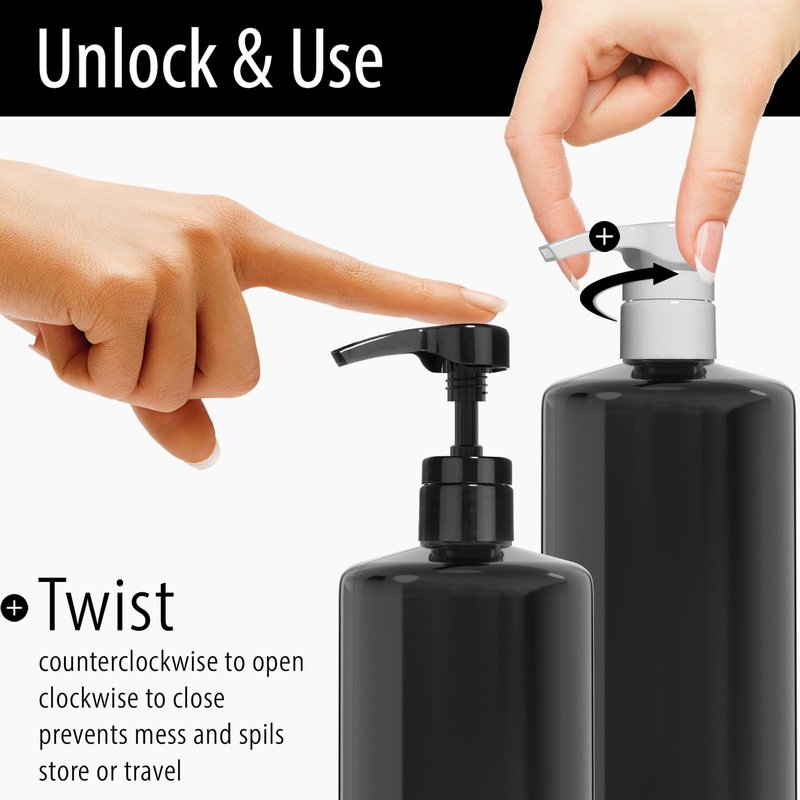 Bar5F Pumps for Shampoo Conditioner Lotion Body Wash, Fits 1" Inch Bottle Necks, 1 Liter 33.8-Ounce Bottles (Black and White)