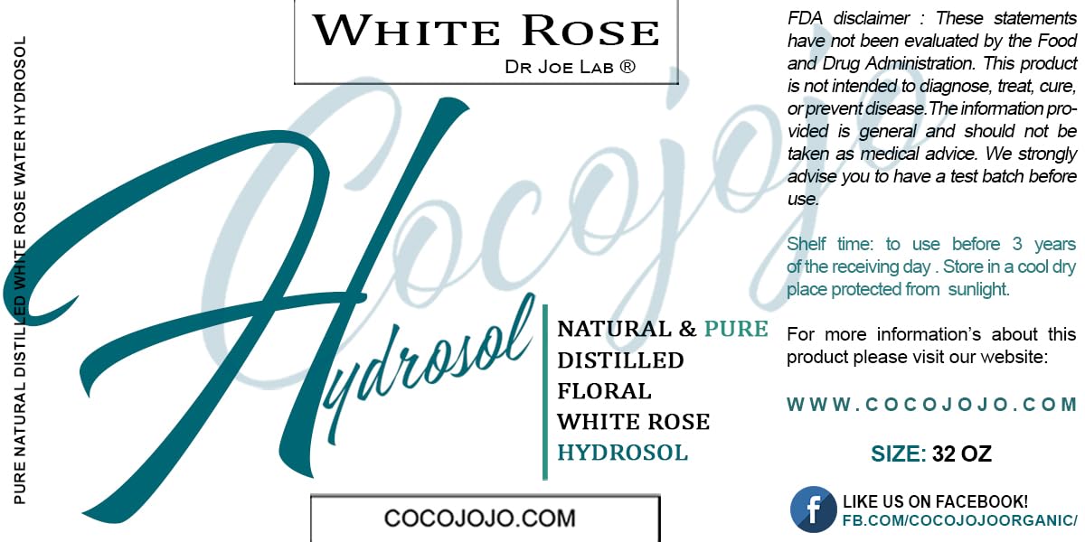 Dr Joe Lab White Rose Water Hydrosol - Pure Natural Distilled Bulgarian Rosewater Non-GMO Vegan Hydrating Toning Spray Mist Face Hair Skin Pores Locs Dreads - Packaging May Vary (32 oz)