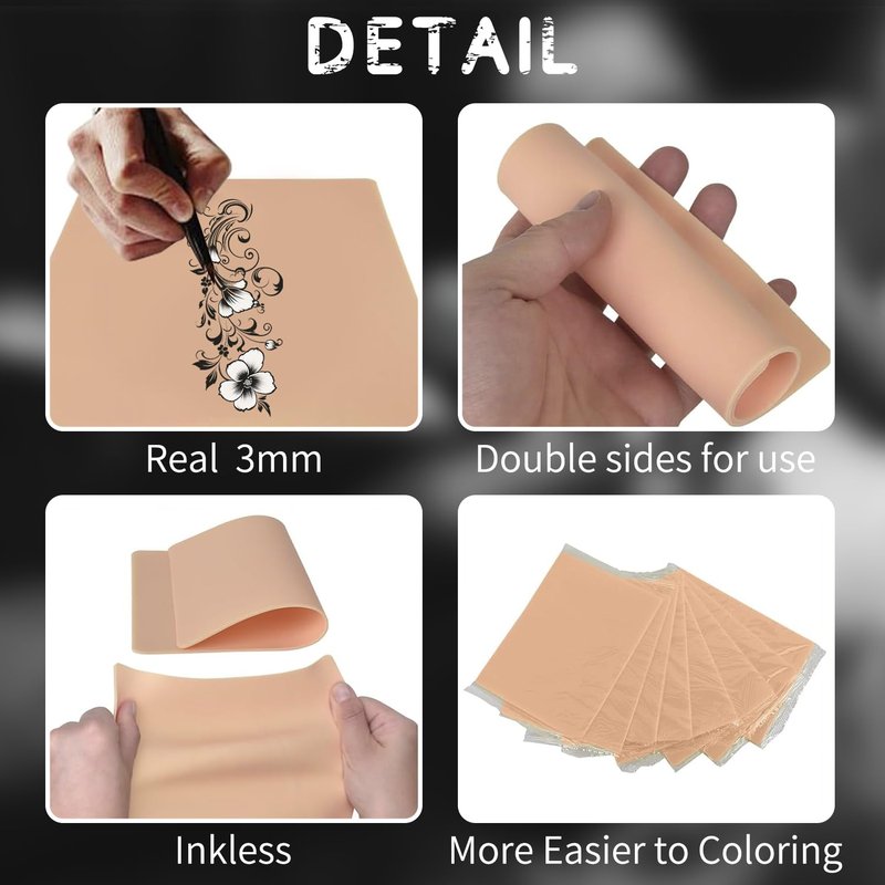 6Pcs Tattoo Skin 3MM - Lyuxzad Fake Skin Blank Tattoo Practice Skin Double Sides Fake Skins 6×8" Tattoos for Beginners and Tattoo Artists Tattoos Supplies