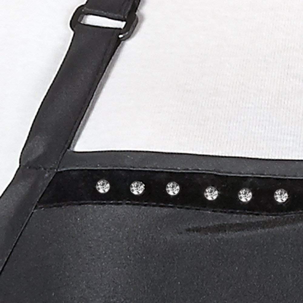 Betty Dain Glitz Salon Stylist Apron, Stylish, Lightweight, Versatile Color with Rhinestone Accents, Wrinkle Free Poly Nylon for Durability, Bottom Zipper Pockets, Adjustable Neck Closure, Black