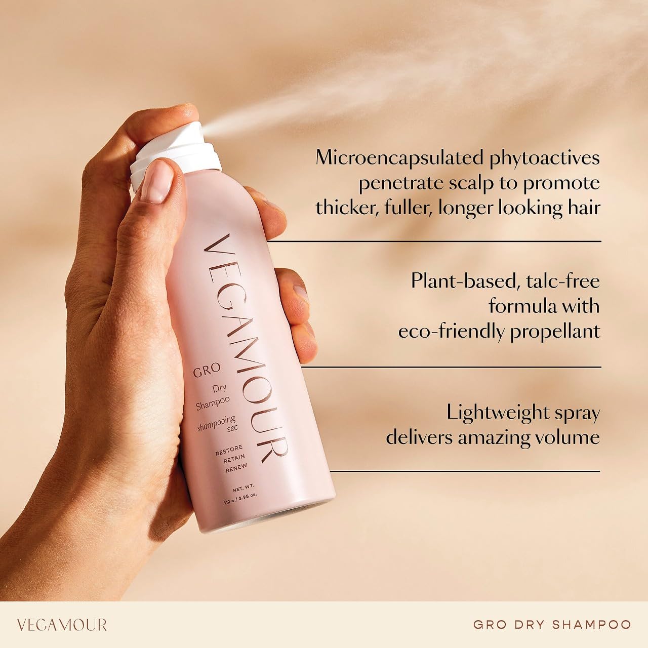 VEGAMOUR GRO Dry Shampoo, Volumizing Dry Shampoo Spray Formulated Without Benzene, Supports Thicker Fuller Looking Hair, Natural Citrus Scent