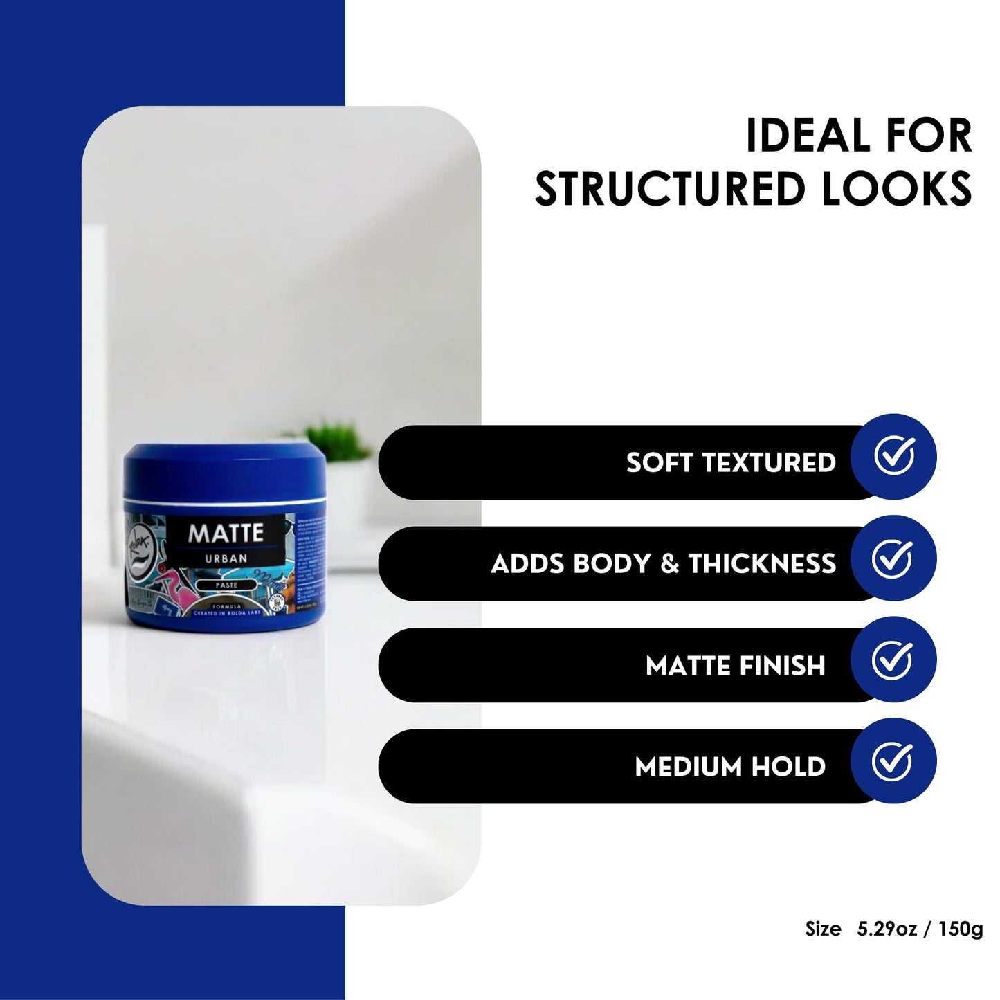 Rolda Matte Hair Paste - Water-Based Hair Styling Clay for Men - Medium Hold, No Shine, Adds Volume & Texture - Matte Finish for Short to Medium Hair (5.29 fl oz)