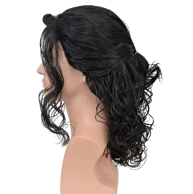 SiYi 80S Disco Wig for Men,Long Wavy Black Rocker Style Punk Metal Sytle Costume Wig for Men