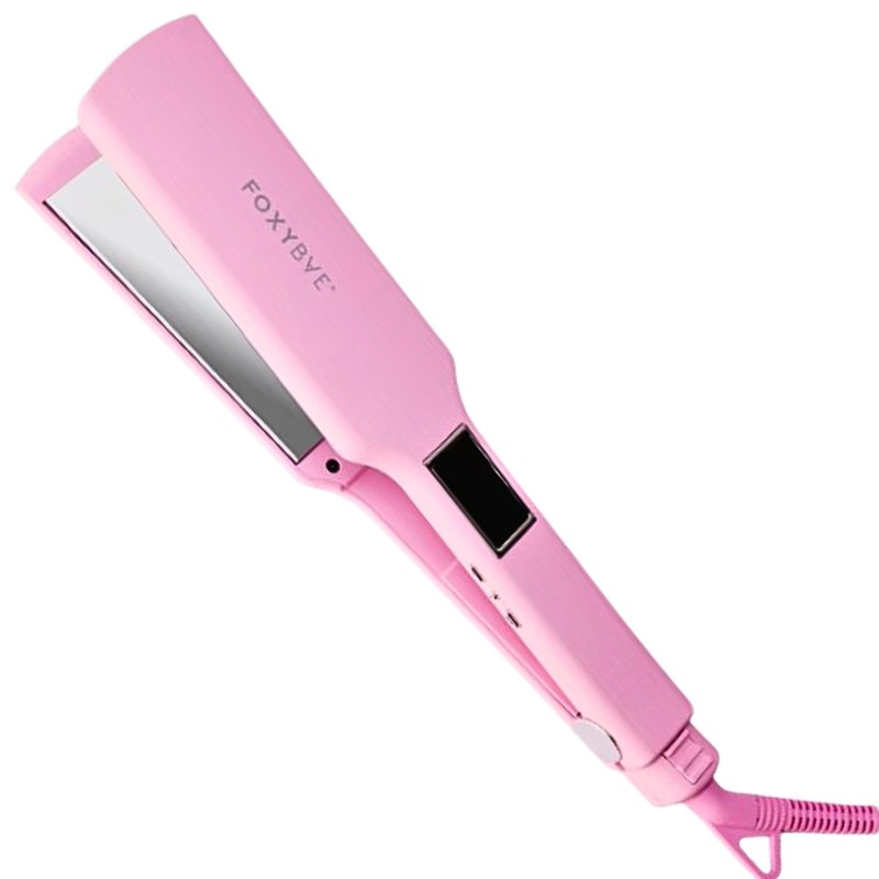 FoxyBae Flat Iron Hair Straightener - TRÉS Sleek 1.75" Wide Plate Titanium Dual Voltage Portable Professional Hair Straightening Hot Tool Locks Moisture & Shine [Pink]