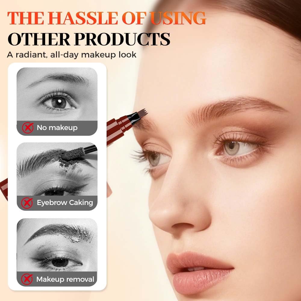 2Pcs Eyebrow Pencil, Upgrade 3D Magic Eyebrow Tattoo Pencils 4 Tip Eye Brow Pen, Long-Lasting Fine Stroke Microblade Eyebrow Pencil for Makeup Last All Day (Black)