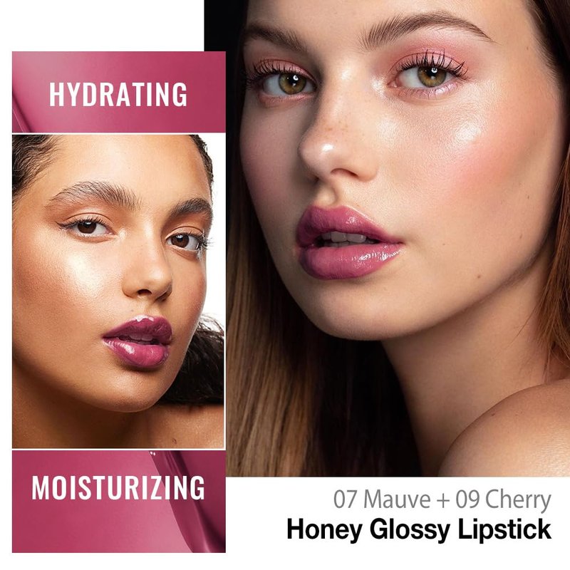 evpct 2Pcs Mauve Plum Cherry Honey Lipstick Tinted Lip Balm, Wine Burgundy Moisturizing Tinted Lip Oil Stick Lipstick for Older Women Lightweight Hydrating Shine Tinted Lip Balm Color Gloss Tint Stain