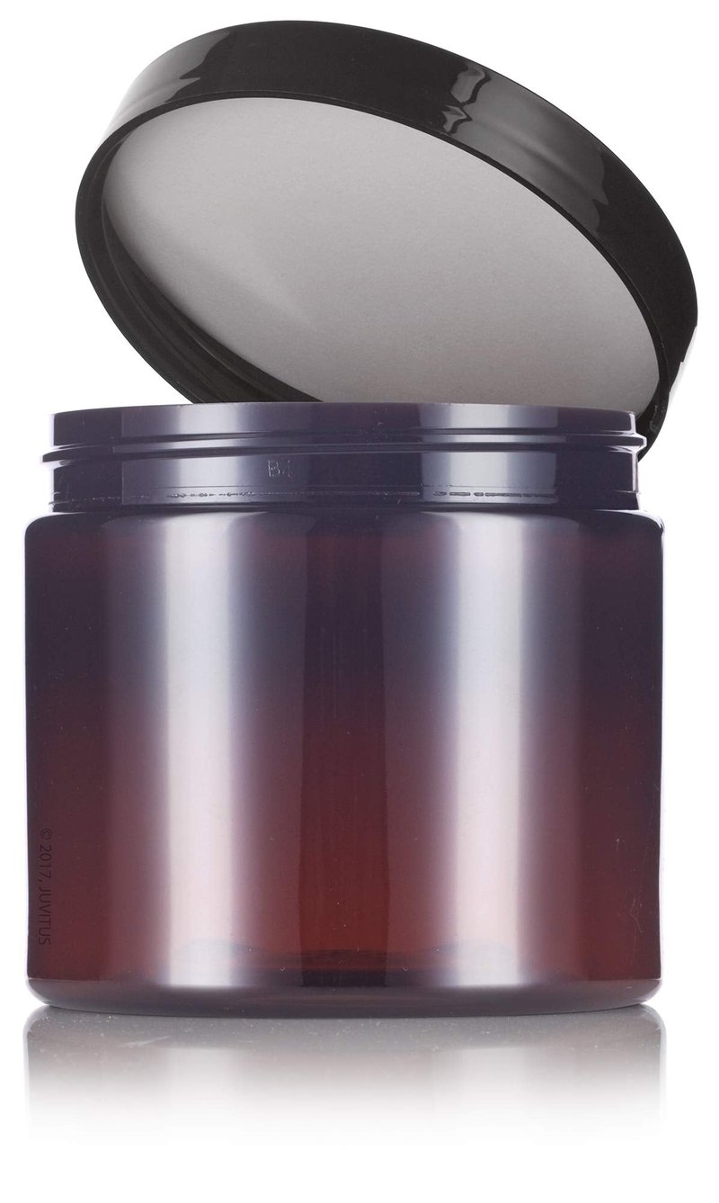 JUVITUS 16 oz Amber PET Plastic Refillable Jar With Black Smooth Lid (12 pack)