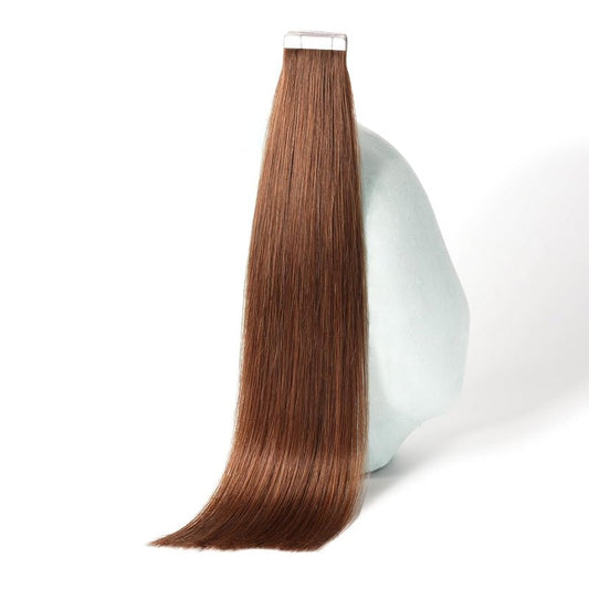 Real Human Hair Tape-In Extensions - 14 Inch, 20 Pcs, Seamless, #4 Medium Brown | Invisible & Straight