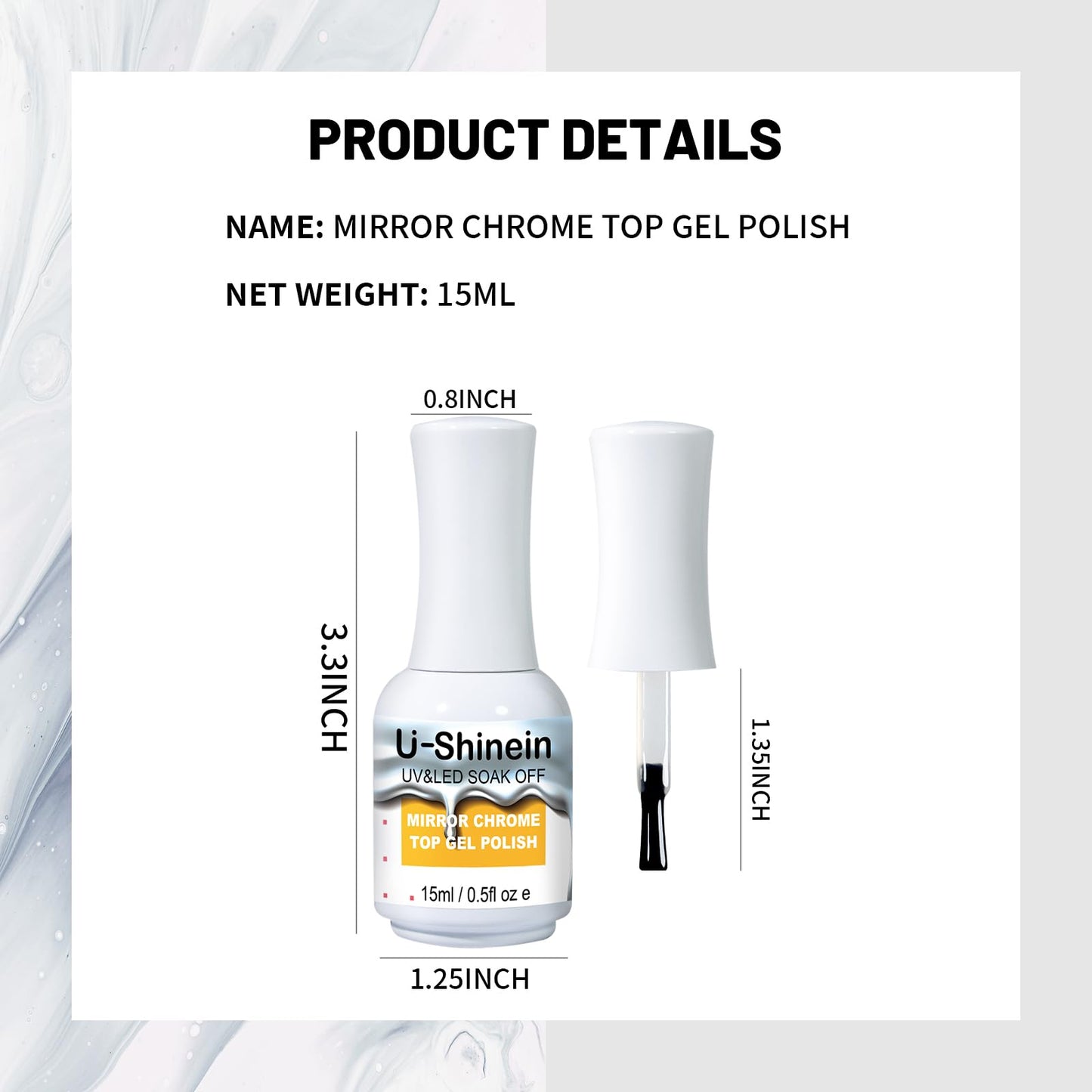 U-Shinein 15ml Top Coat for Metallic Painting Gel, No Wipe Top Gel Polish for Metallic Gel Nail Polish, Chrome Nail Polish, Chrome Nail Powder, Mirror Nail Gel, Easy to Make Mirror Chrome Effect