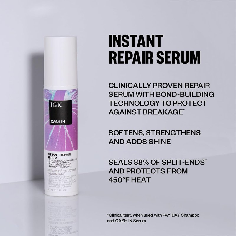 IGK Best Interest + Cash In Split Ends Repair Duo | Leave In Air Dry Serums for Damaged Hair | Instant Hair Breakage Treatment | 5 oz + 1.7 oz