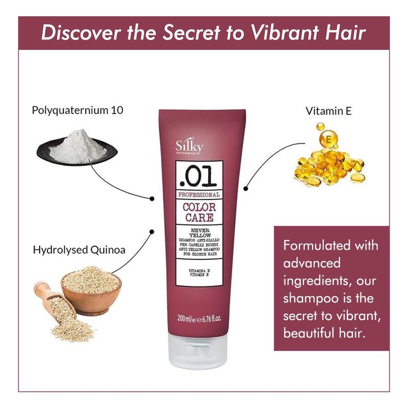 SILKY Technobasic Sulphate Free Anti-Yellow Shampoo - Acid pH Formulated Purple Shampoo for Blonde, Silver, and Gray Hair - Cruelty Free Vegan Friendly Clarifying Color Shampoo 200ml