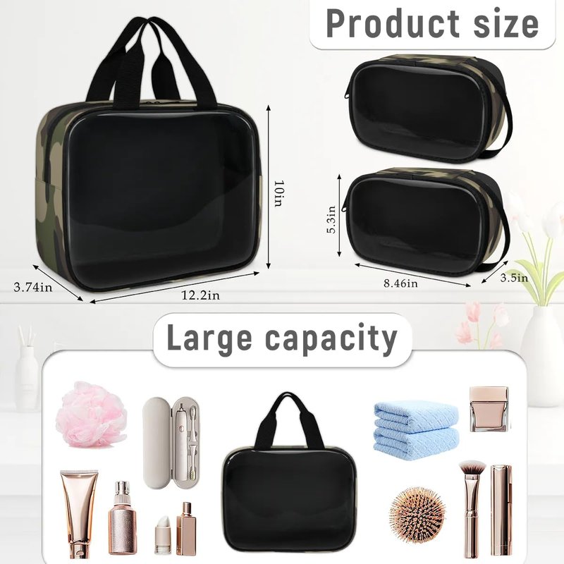 PATTERNFUL Clear Makeup Bag for Women Men, 3Pcs Transparent Cosmetic Bags Waterpoof Toiletries Set Portable Toiletry Bags with Zipper for Travel Bathroom(Camouflage)