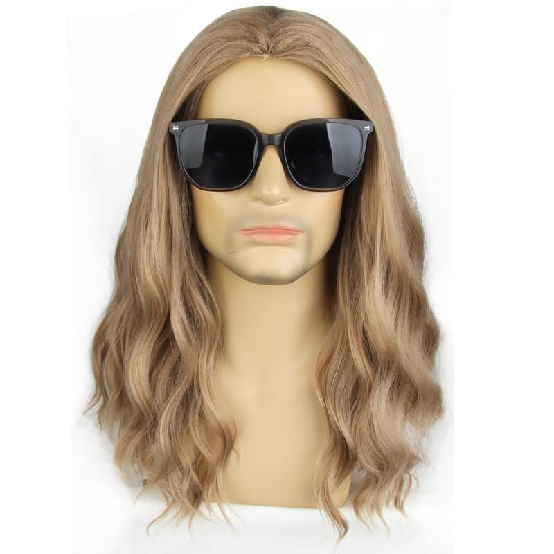 MAGQOO Blonde Wig for Men Long Curly Ash Blonde Wig Dirty Blonde Cosplay Costume Wig
