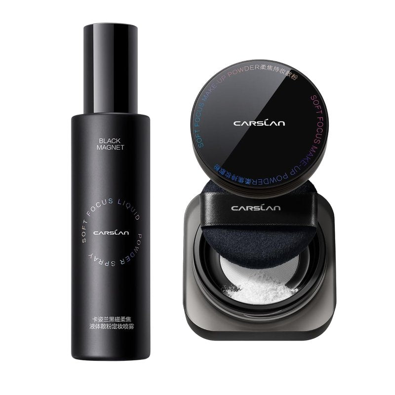 Soft Focus Setting Powder & Black Magnet Setting Spray - Long-Lasting Makeup Set