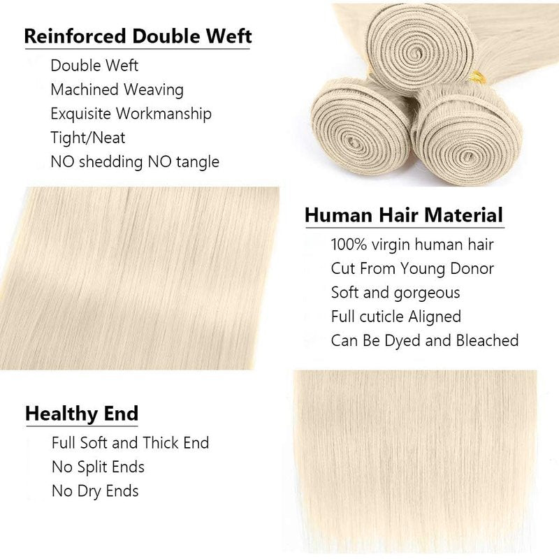 Vinmdonm Blonde Bundles Human Hair 613 Straight 3 Bundles 18 20 22 inch Unprocessed Brazilian Virgin Hair Ash Blonde Straight Bundle 150g
