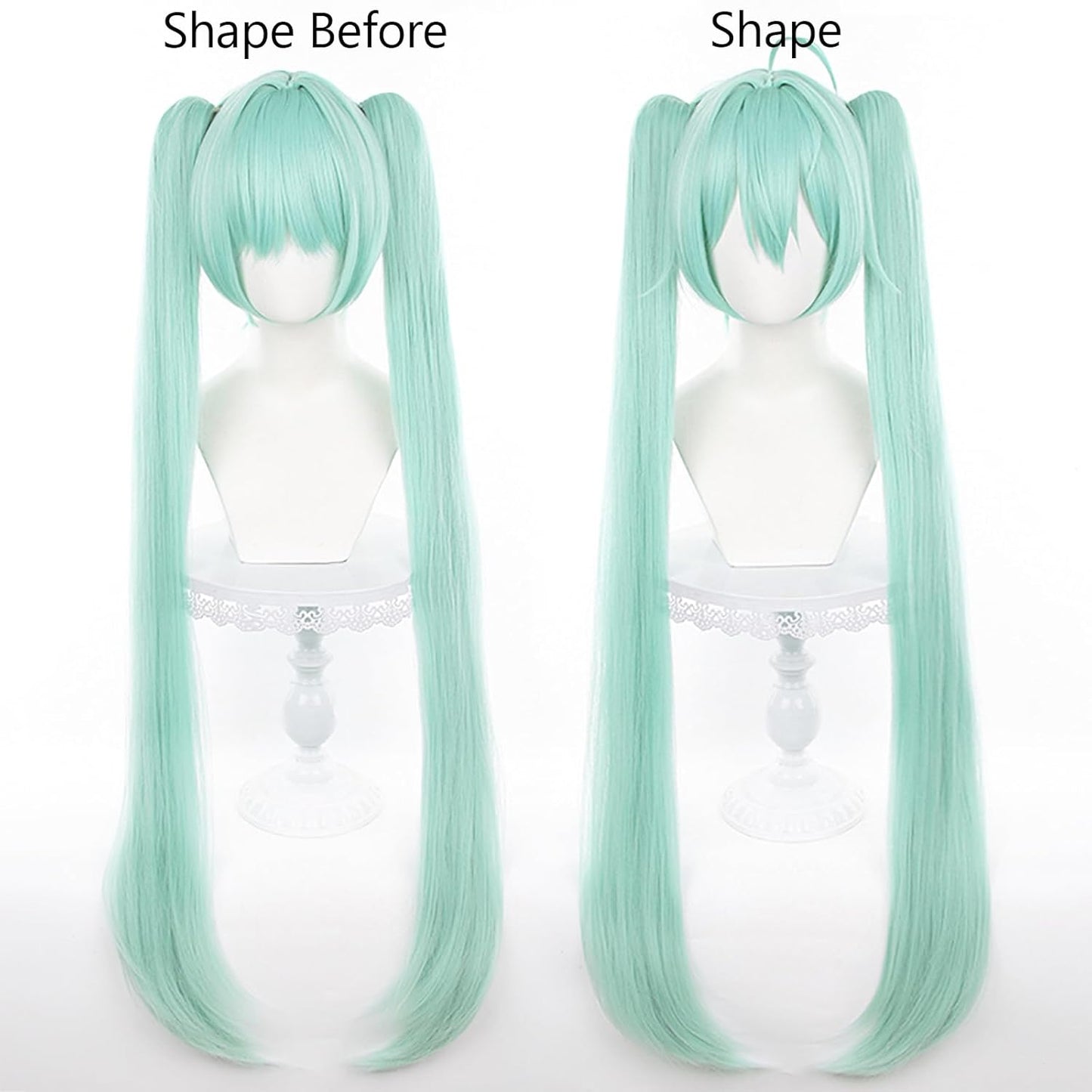Cosplay Halloween Wig - Cute Bunnies Double Ponytail 90cm Long Green Gradient Curly Synthetic Hair for Women