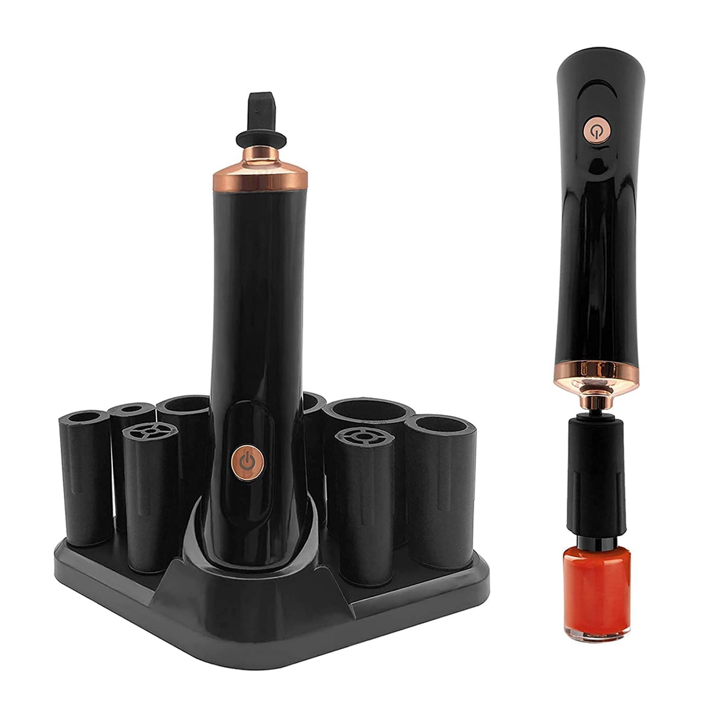 Nail Polish Mixer - Portable Electric Nail Lacquer Shaker with 2 Connectors | 8 Sizes for Even Mixing (Black)