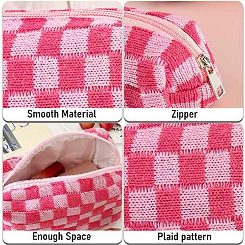 4 PCS Checkered Makeup Bag Cosmetic Bag for Women Checkered Pouch Plaid Makeup Bag for Women Large Capacity Pencil Case Makeup Brushes Storage Bag Travel Toiletry Bag Organizer