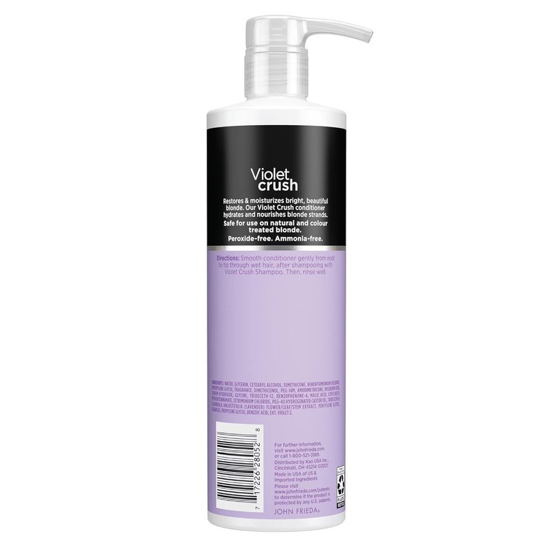 John Frieda Violet Crush Purple Conditioner - Neutralizes Brassy Tones for Cooler Blonde | 16 FL OZ (475ml)