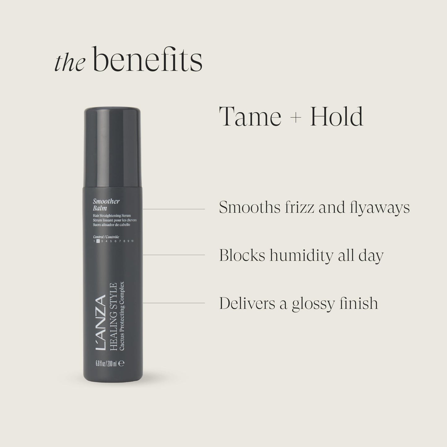 L'ANZA Healing Style Smoother Balm Smoothing Hair Treatment, Frizz Control, Softens, Adds Shine, UV & Heat Protection, Color Safe Anti-Humidity Strengthening Care Shine Boost, Sulfate Free (6.8 Fl Oz)