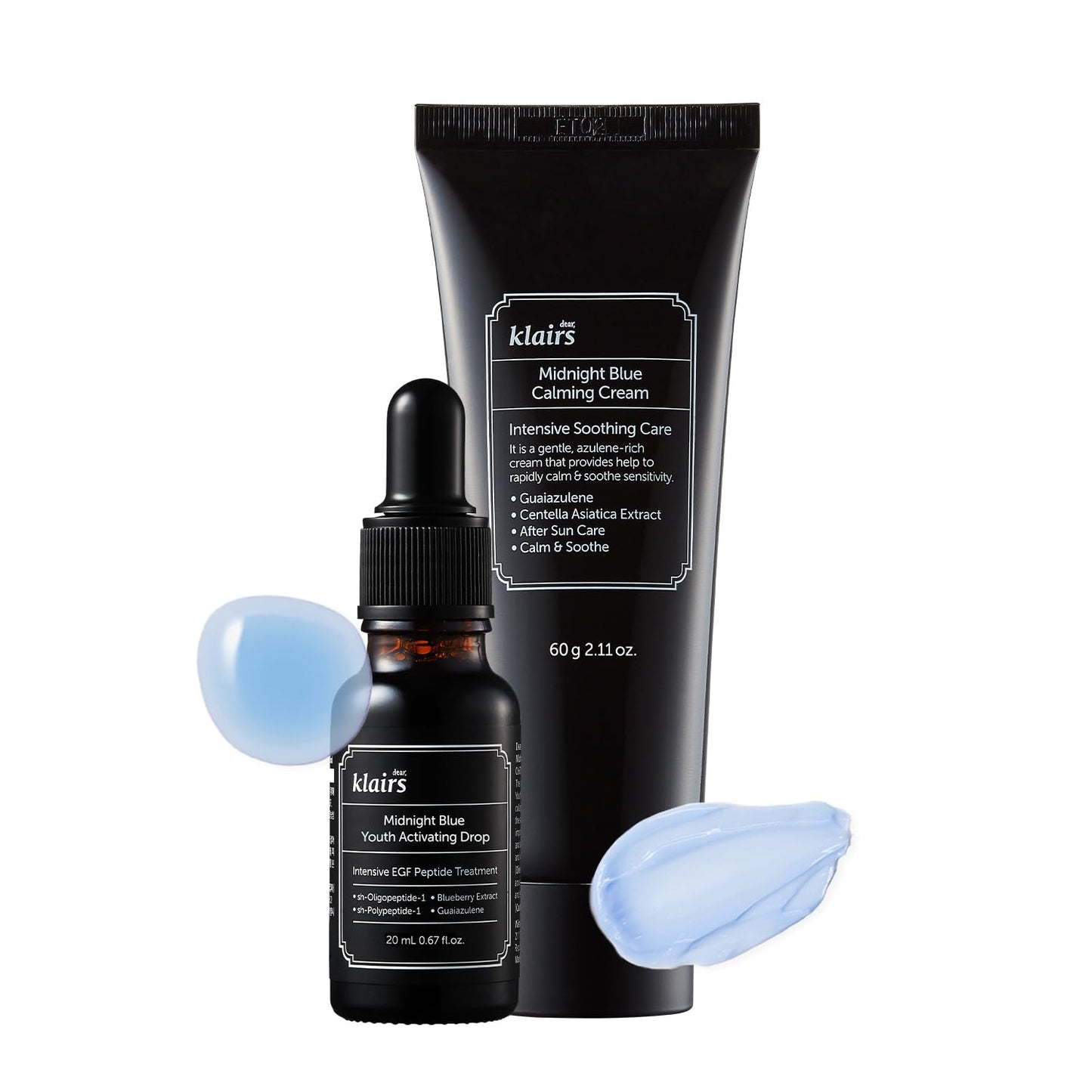 DearKlairs After-Sun Care Duo Kit, Midnight Blue Calming Cream + EGF Blue Drop Set, Soothing, Fast Absorbing, Light Texture for Easy Use, Sensitive Skin Friendly