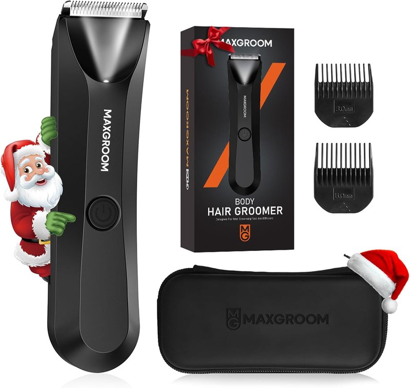 MAXGROOM Body Hair Trimmer for Men - IPX7 Waterproof Electric Shaver with LED Light & Ceramic Blade | USB Rechargeable