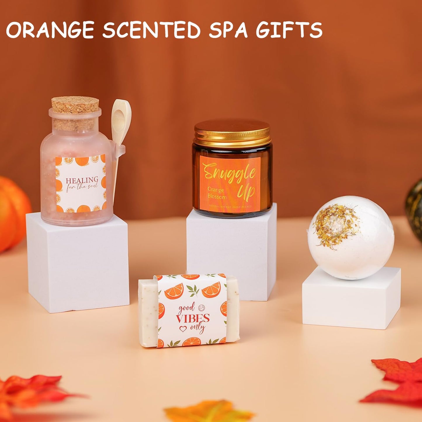 Care Package For Women, Fall Gift Baskets, Self Care Gifts for Women, Get Well Soon, Orange Fall Themed Gifts for Woman, Relaxation Spa Gift Baskets, Thinking of You Birthday Gift
