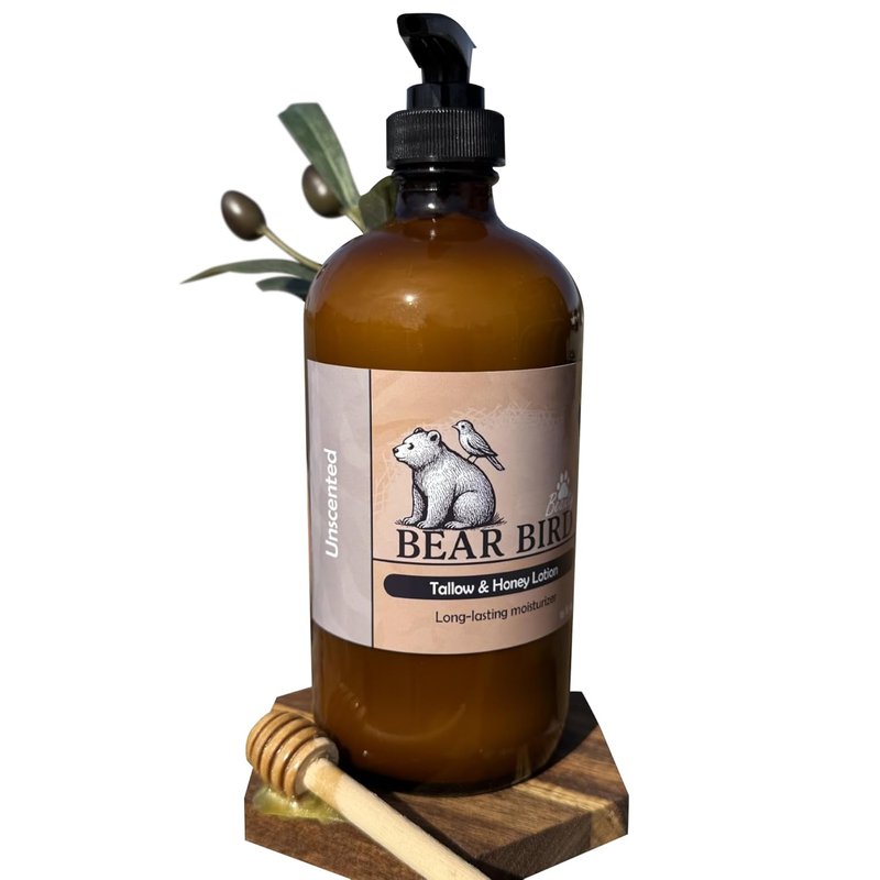 Grass-Fed Tallow & Raw Honey Lotion - Nourishing Olive Oil Formula | Unscented 8 oz