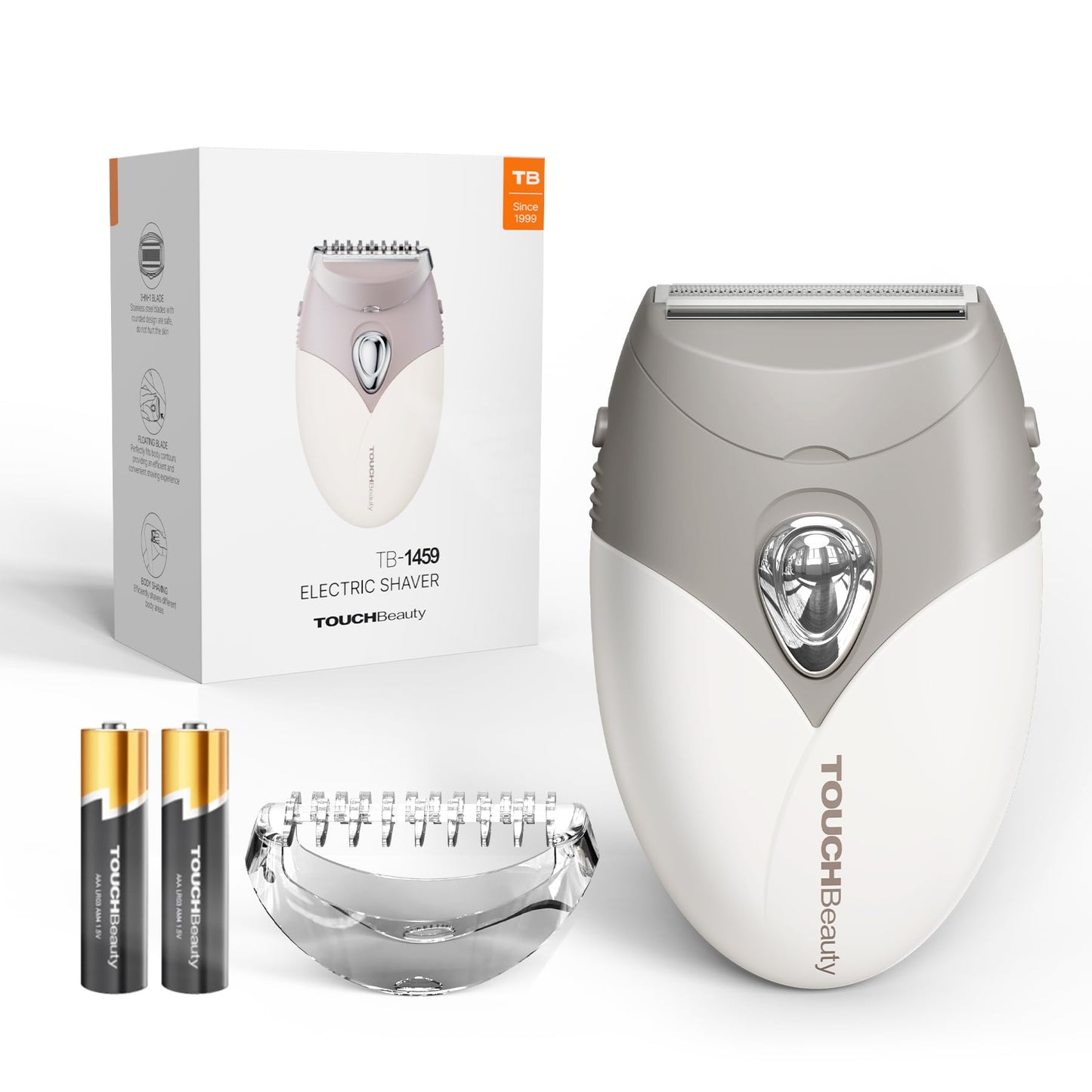 TOUCHBeauty Electric Shaver for Women, Painless Bikini Trimmer with 3-Blade System, Wet/Dry Cordless Foil Razor for Facial, Leg, Underarm & Body Hair, Battery-Powered, Gifts for Women, Gray