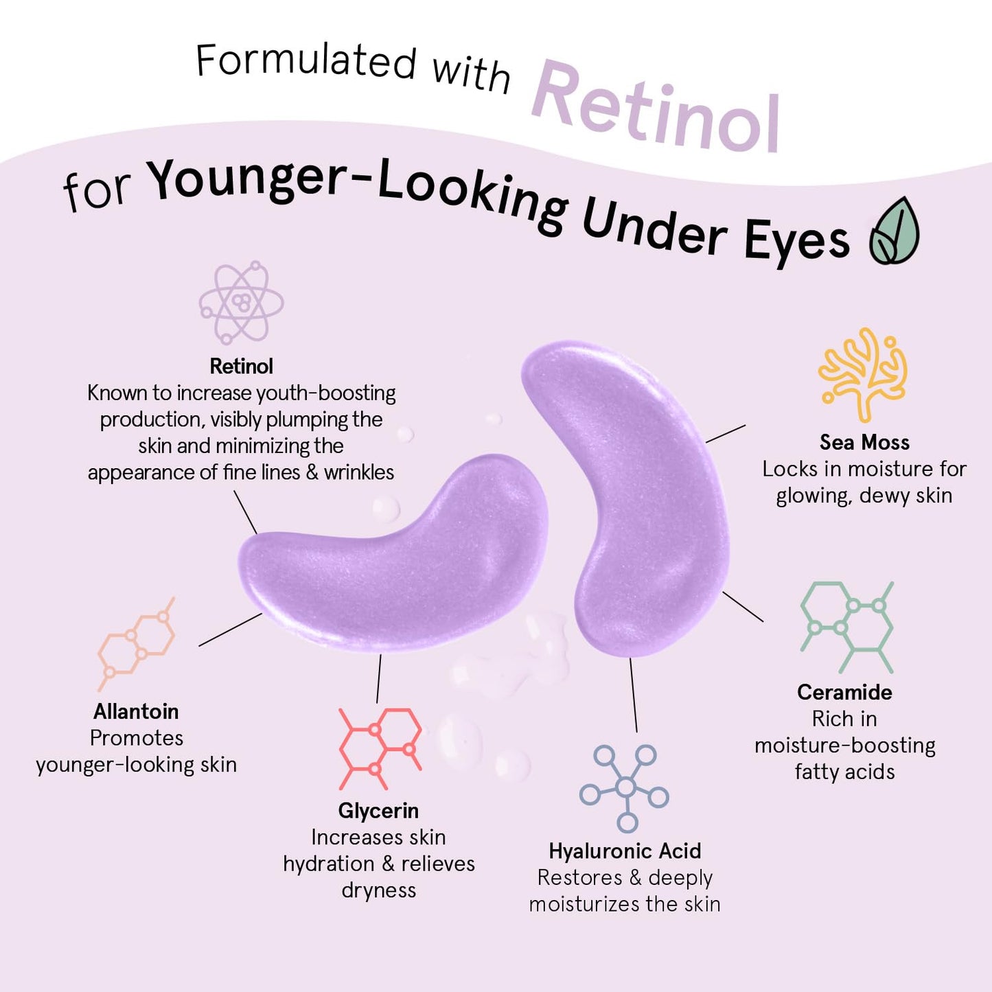 grace & stella Retinol Under Eye Patches for Puffy Eyes & Dark Circles - Restoring Gel Under Eye Masks with Hyaluronic Acid - Birthday Gifts for Women, Bachelorette Party Favors (Purple, 24 Pairs)