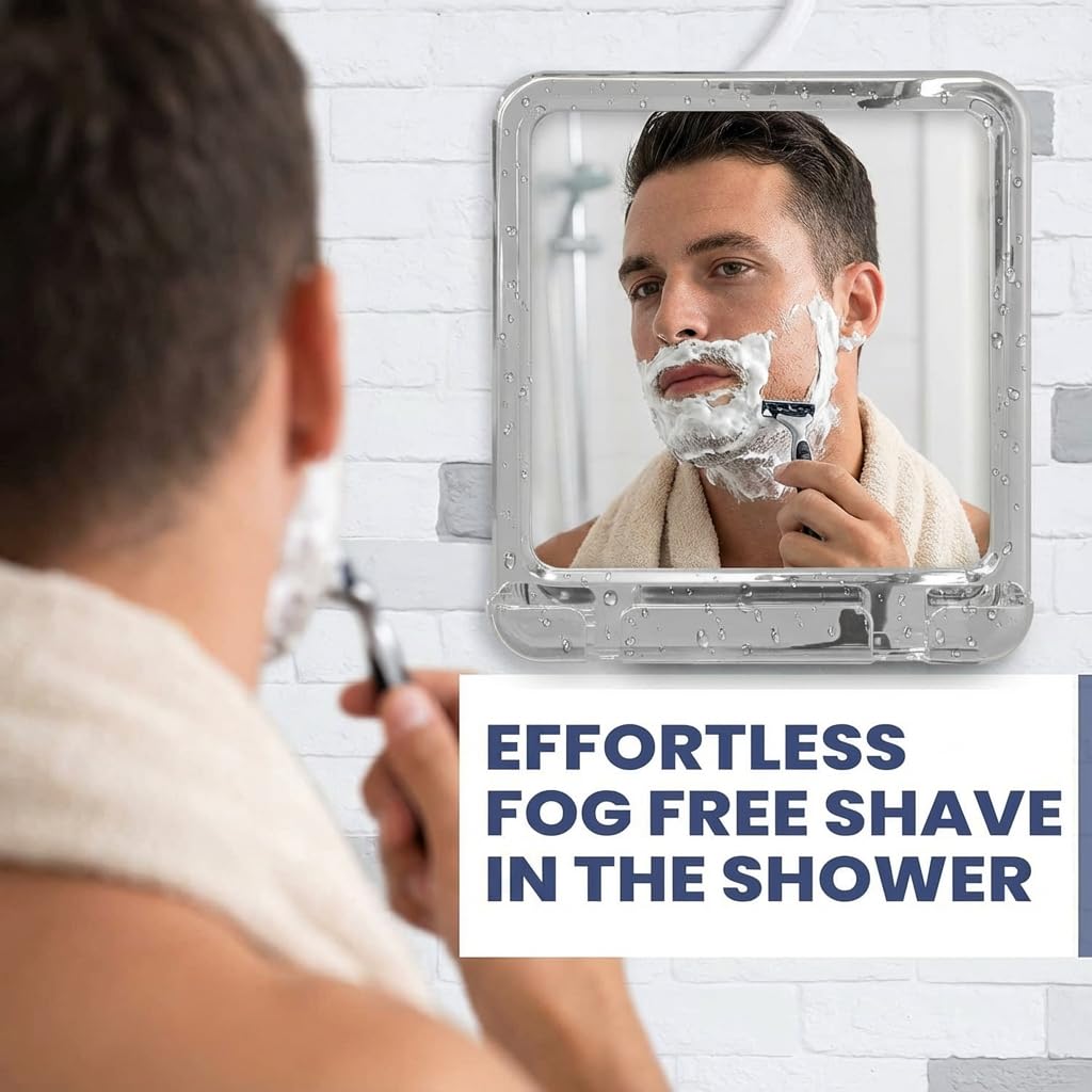 MIRRORVANA Fogless Shower Mirror for Shaving and Distortion-Free Glass Surface with Hook for Hanging, 8" x 7" Chrome