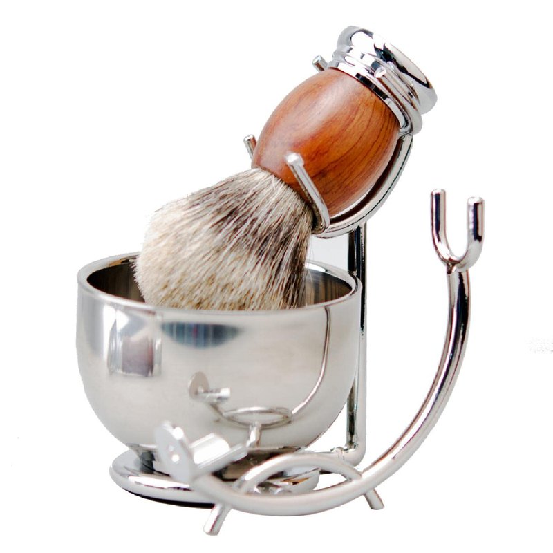 Grandslam Safety Razor Shaving Kit for Men,Pure Badger Hair Brush and Double Edge Safety Razor with Rosewood Handle, Stainless Steel Shaving Stand and Double Layer Large Bowl with 10 Blade