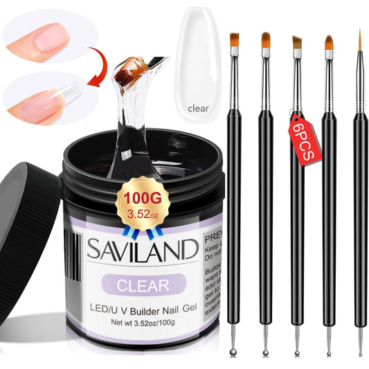 SAVILAND LED & U V Builder Nail Gel with 6pcs Double-End Nail Art Tools Professional Nail Art Kit
