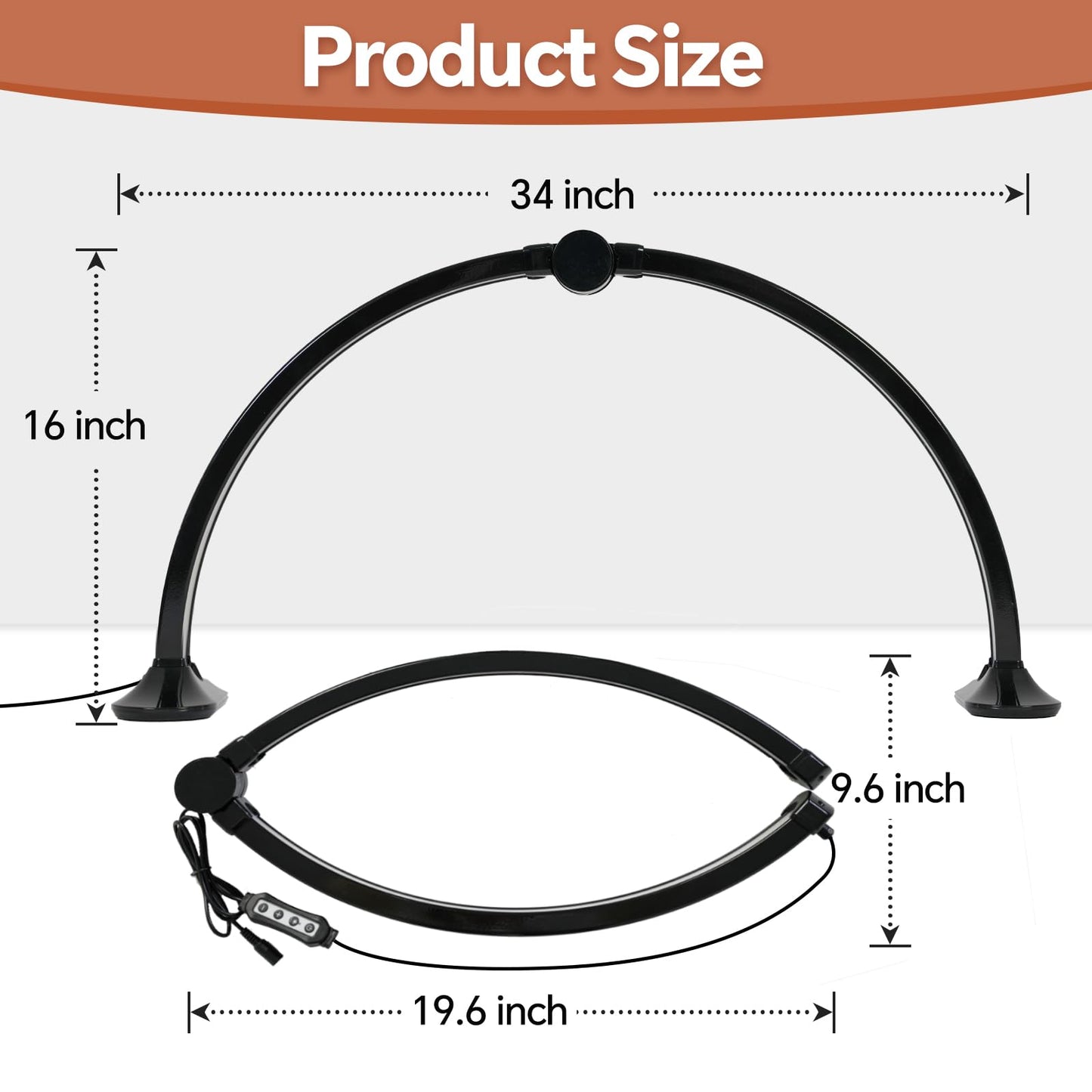 Yesibeike Half Moon Light for Nail Desk with Phone Stand,28 Inches 48W, 3 Color Temperature Adjustable & Dimmable for Eyelash Tech, Makeup, Tattoo, Spa, Salon，Manicure Nail Art Fill Light(Black)