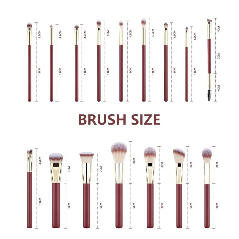Anactoro Beauty Travel Makeup Brush Set, 16 Professional Vegan Matte Wood Handle Red Gold Makeup Brushes Set and 2 Makeup Sponges, ON-THE-GO Make up Brushes Set with Case (Red)