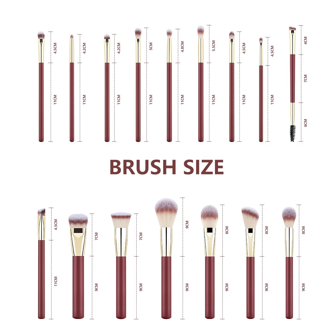 Anactoro Beauty Travel Makeup Brush Set, 16 Professional Vegan Matte Wood Handle Red Gold Makeup Brushes Set and 2 Makeup Sponges, ON-THE-GO Make up Brushes Set with Case (Red)