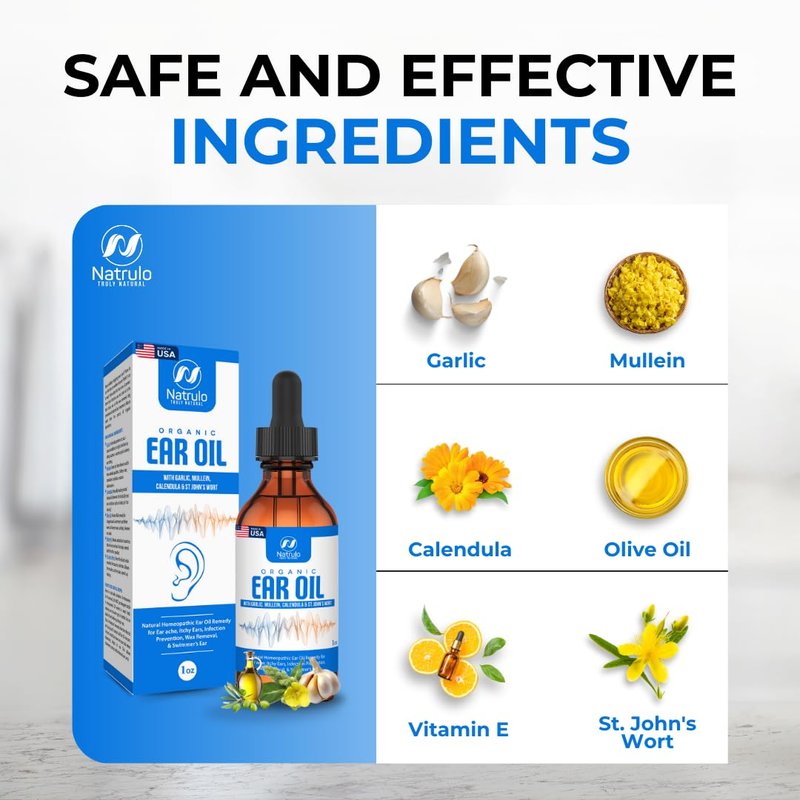 Organic Ear Oil for Ear Infection - Natural Eardrops for Earache Prevention, Swimmer's Ear & Wax Removal - Kids, Adults, Baby, & Dog Earache Remedy - with Mullein, Garlic, Calendula Made in USA
