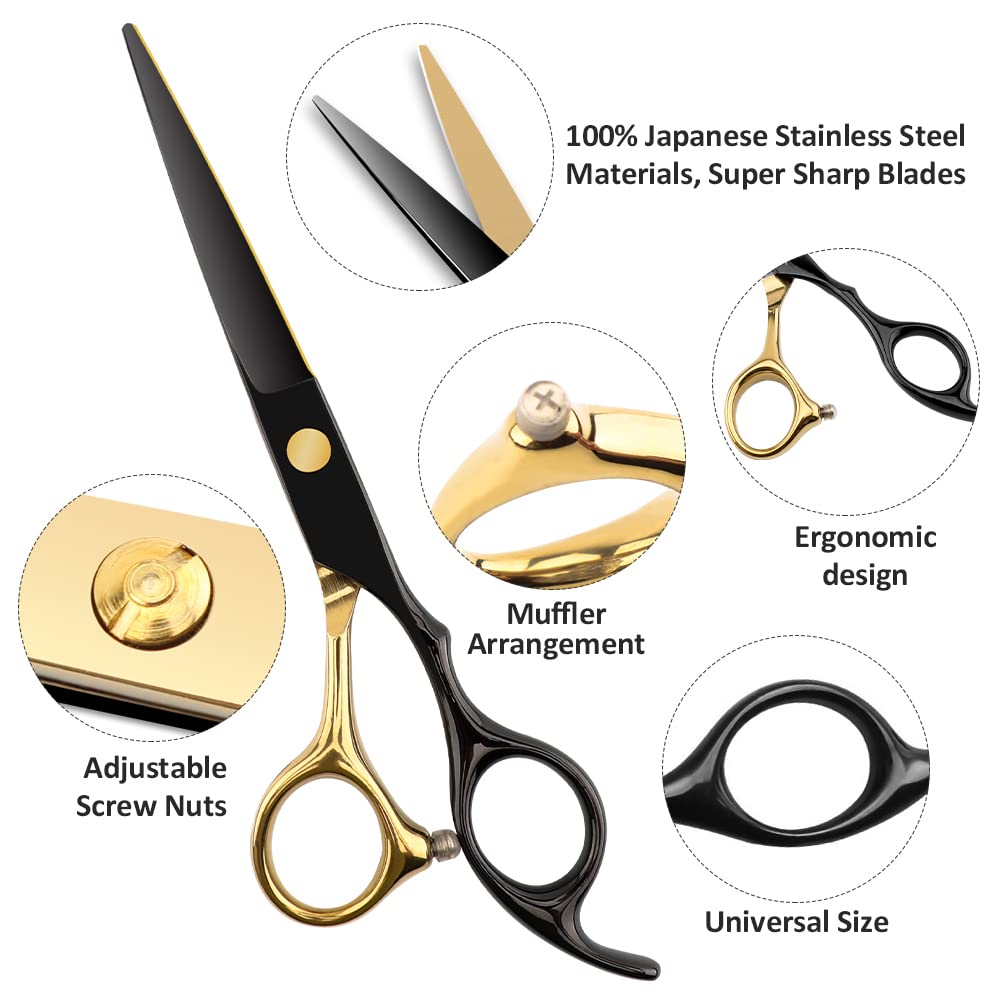 Professional Black Gold Hairdressing Scissors Hair Cutting Sets Salon Multifunctional Straight Shears Teeth Scissors Thinning Shears blending shears Tools for Mother Father's Gift