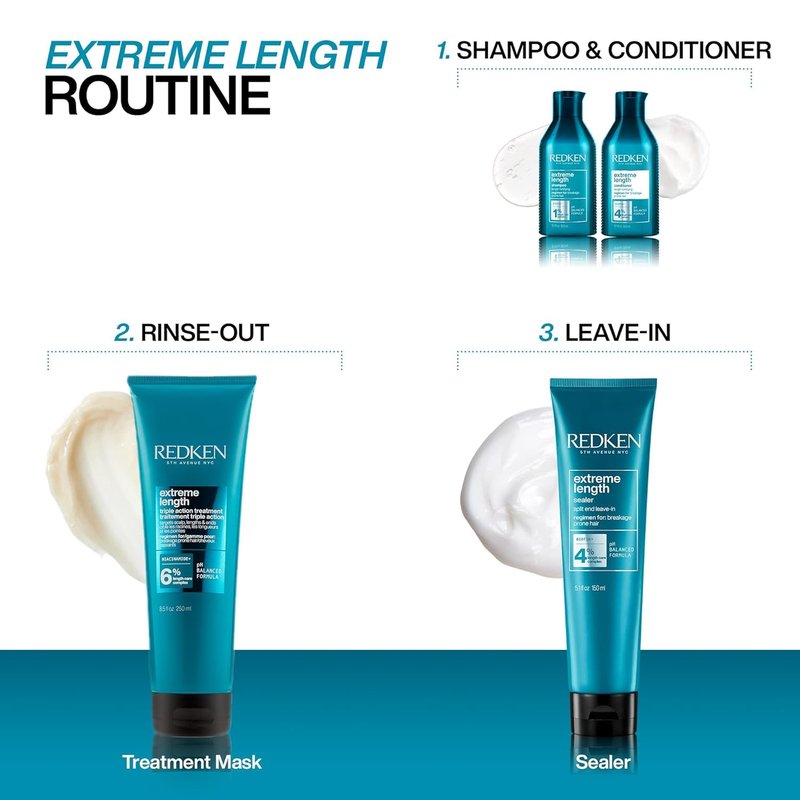 Redken Extreme Length Shampoo For Damaged Hair - Prevents Breakage and Strengthens Hair, Infused With Biotin For Hair Growth, 10.1 Fl Oz