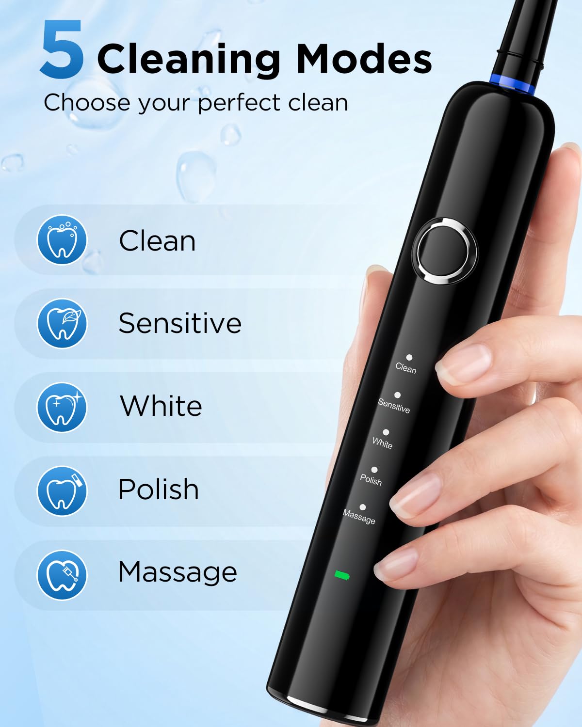 Rtauys Rotating Electric Toothbrush for Adults with 8 Brush Heads (2 Types), 5 Modes Rechargeable Power Toothbrush with Travel Case and 2 Minute Smrte Timer