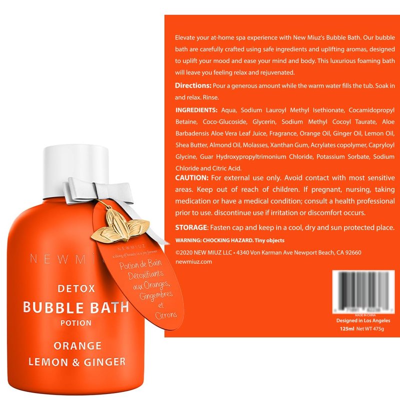 Natural Detox Citrus Bubble Bath Long Lasting Foaming Soak with Orange Ginger Lemon Essential Oils for Relaxation Hydration Stress Relief Spa Gift
