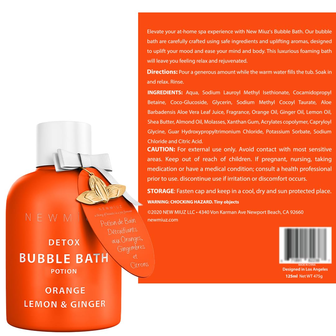 Natural Detox Citrus Bubble Bath Long Lasting Foaming Soak with Orange Ginger Lemon Essential Oils for Relaxation Hydration Stress Relief Spa Gift