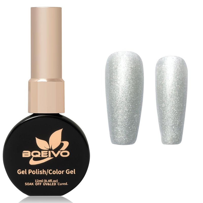 BQEIVO Stardust Silver Gel Nail Polish 12 ml with lasting shine and twinkling allure of rhinestones Cured with UV lamp Ideal for at-home manicure and nail art