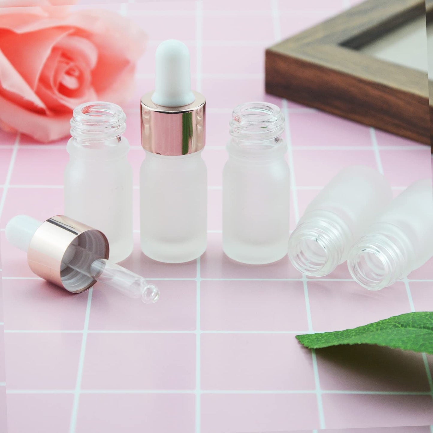 Wwolife 10 PCS 1/2oz (15ml) Black Frosted Glass Dropper Bottles Perfume Aromatherapy Cosmetic Container Essential Oils Sample Mini Empty Dropper Bottles with Funnel Include