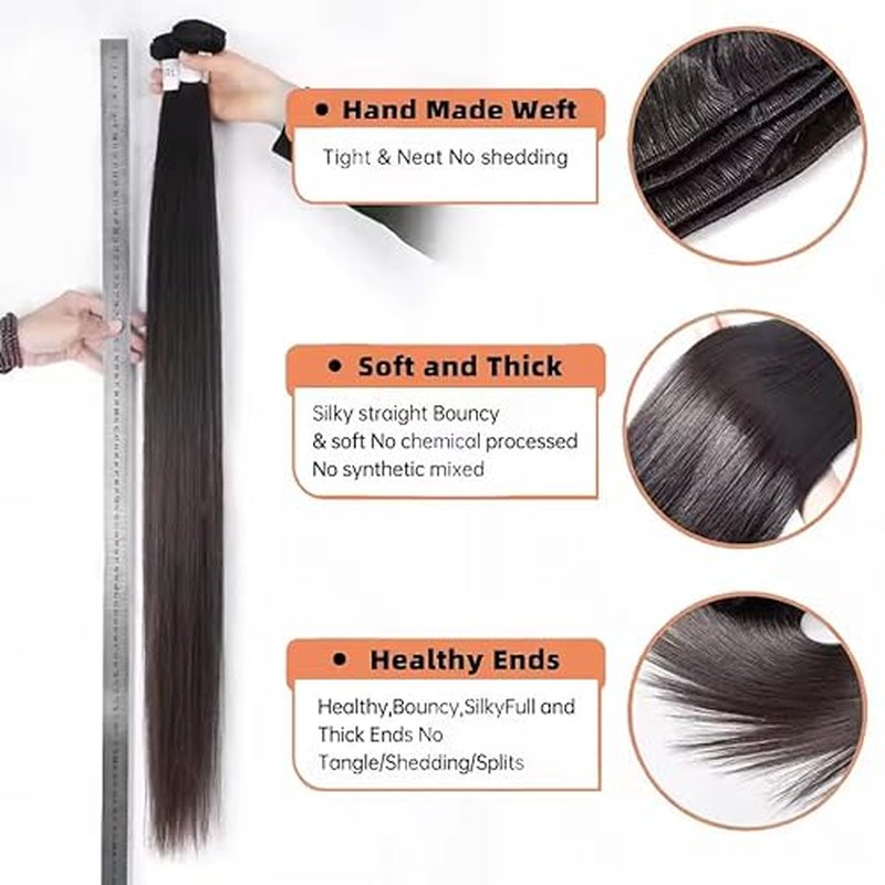 VIPbeauty Raw Straight Bundles Human Hair 14A Grade Straight 1 Single Bundle Human Hair 100% Unprocessed Brazilian Virgin Hair Extensions Raw Remy Hair Bundles Natural Black 95g 24 Inch