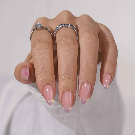 French Tip Almond Press On Nails - Short, Natural Fit, Classic & Dazzling Pink