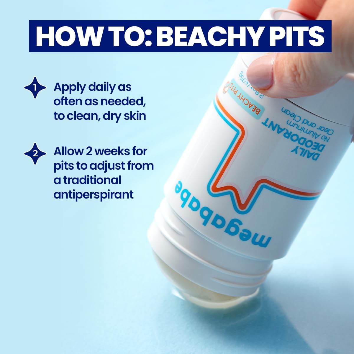 Megababe Daily Deodorant Beachy Pits | Summer and Hot Weather Essential | Aluminum-Free, Clear & Clean | 2.6 oz (Pack of 2)